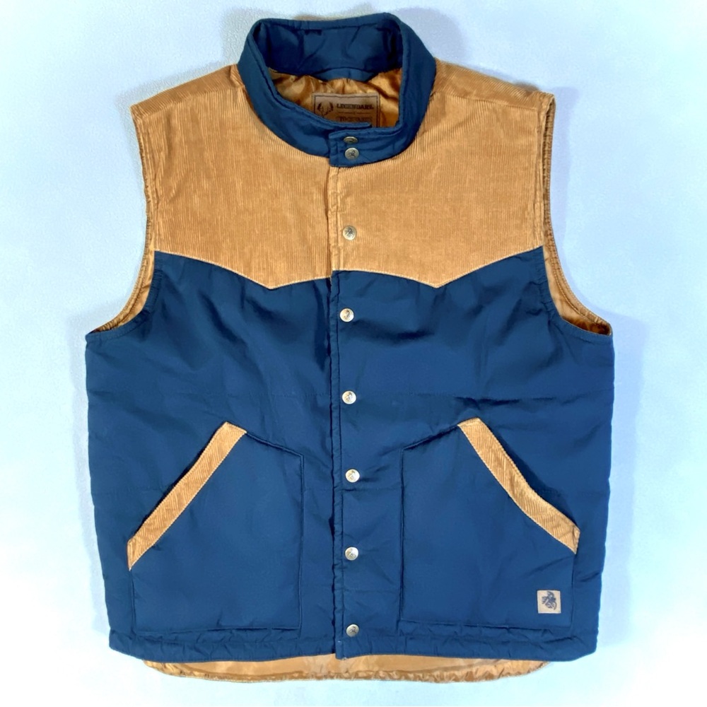 Legendary Stockyards Longhorn Ranchers Vest Men’s Sz L  Cotton Navy/Tan Western